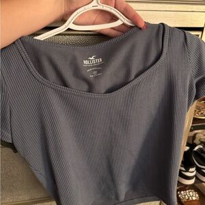 Hollister Women's Slate Blue Ribbed Crop Top